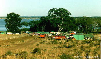 People as well as wildlife flock to the lake to enjoy its natural values. Campers at Lake Cowal.